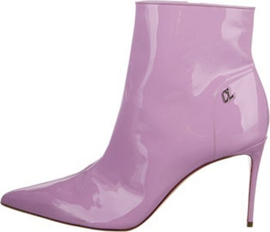 Christian Louboutin Patent Leather Ankle Boots Pink Pointed-Toes Exposed Zip Closure at Sides Designer
