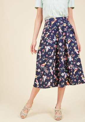 Collectif Off in My Own Whirl Midi Skirt in Birds in S