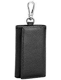 HOLLY TRIP Unisex Compact Premium Leather Key Case Wallet Keychain Key Holder Ring with 6 Hanging Buckle Hooks Snap Closure