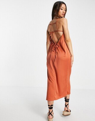 Topshop strappy front midi satin slip dress in rust - ShopStyle