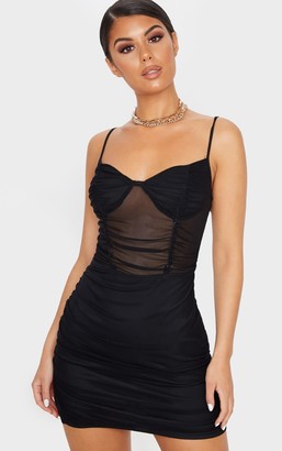 Pure Black Mesh Cup Detail Strappy Bodycon Dress
