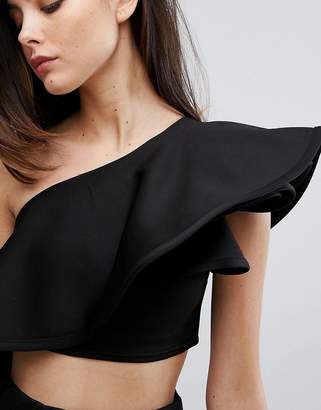 Club L One Shoulder Ruffle Structured Detail Top