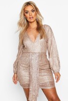 Thumbnail for your product : boohoo Plus Sequin Plunge Ruched Detail Dress