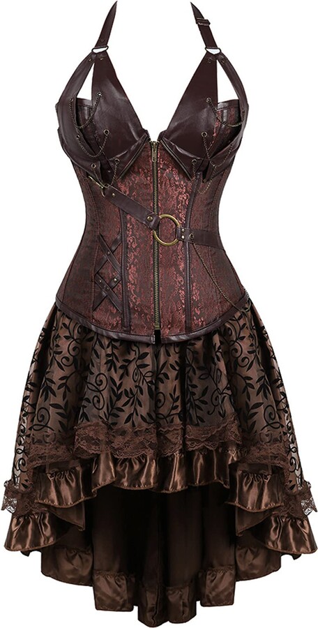 DGZTWLL Gothic Dresses Women's Medieval Renaissance Costume Vintage Gothic Pirate  Costume Ruffle Layered Lace-up Lolita Princess Corset Dress(Brown-2 -  ShopStyle