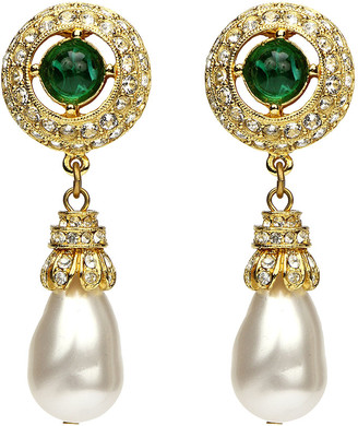 Ben-Amun Green-Stone Pearly Dangle Clip Earrings
