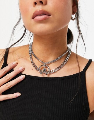 Topshop multi row chunk chain and piercing necklace in silver - ShopStyle
