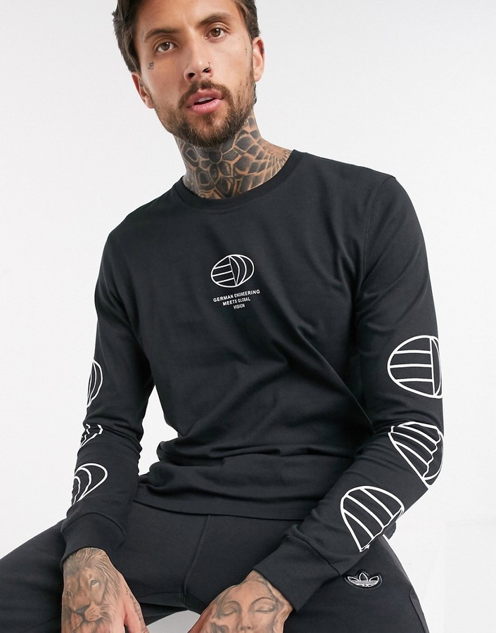adidas trefoil history print long sleeve t-shirt black - ShopStyle