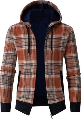 liaddkv Men's Checked Full Zip Hooded Jacket Lined Men's Fleece