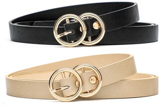 Ifendei Womens Leather Belt with Gold Double O-Ring Buckle for Jeans 