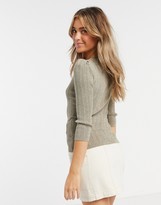 Thumbnail for your product : Morgan glitter 3/4 sleeve knitted ribbed jumper in gold taupe