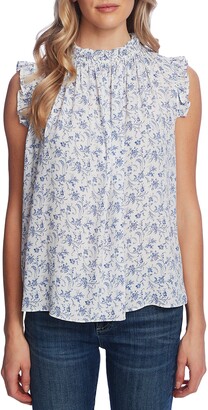 high neck ruffle sleeveless blouse
