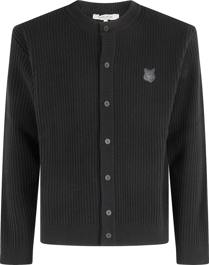 Maison Kitsun Fox Head Wool Ribbed Cardigan