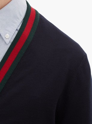 Gucci Web Stripe Wool-knit Cardigan - Navy