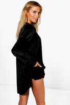 Thumbnail for your product : boohoo Cara Boutique Pleated Velvet Dip Back Tunic