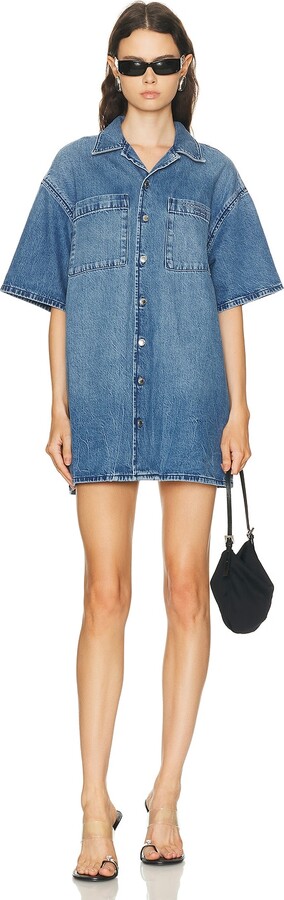 Alexander Wang Short Sleeve Boxy Shirt Dress in Blue