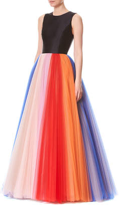 Carolina Herrera Sleeveless Evening Gown w/ Pleated Tulle Skirt