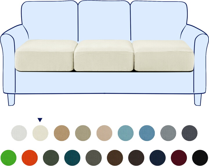 subrtex Cushion Covers Separate Seat Stretch Textured Grid (3PCS, Ivory)