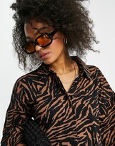 Thumbnail for your product : ASOS DESIGN oversized midi shirt smock dress with tiering and puff sleeves in black base zebra