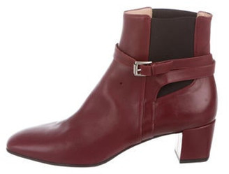 Gianvito Rossi Leather Square-Toe Ankle Boots Red