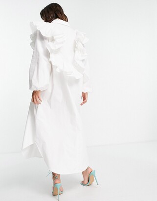 ASOS EDITION oversized shirt dress with ruffle detail in white