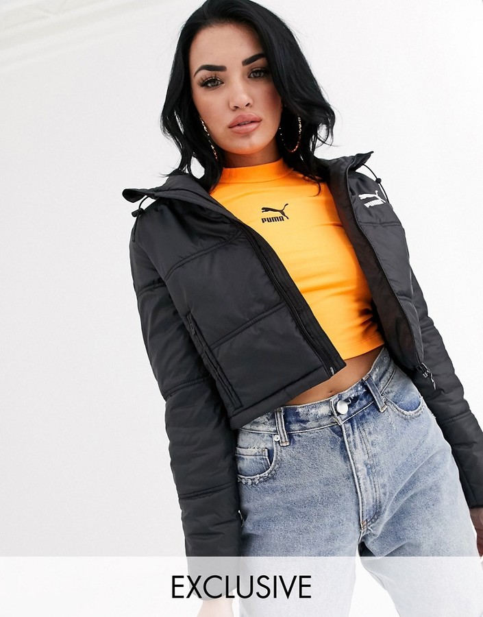 cropped black puffer jacket
