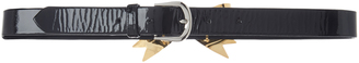 Rodarte Black Skinny Patent Leather Waist Belt with Small Gold Bow Ornament