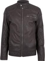 Thumbnail for your product : River Island Mens Grey faux leather racer jacket