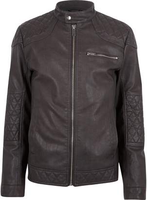 River Island Mens Grey faux leather racer jacket