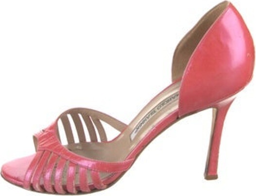 Manolo Blahnik Satin Sandals Red Multistrap