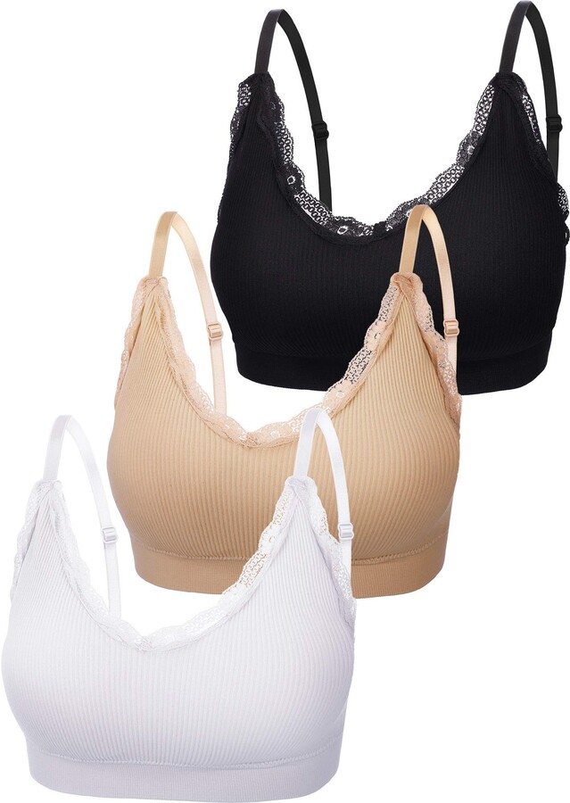 Boao 3 Pieces V Neck Tube Top Bra Seamless Padded Camisole Bandeau Sports Bra Sleep Bra with Elastic Straps