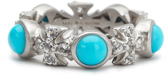 Elizabeth Showers Turquoise/Sapphire Maltese Eternity Ring, White, Size 7