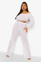 Thumbnail for your product : boohoo Plus Cheesecloth Bardot Crop Wide Leg Co-Ord