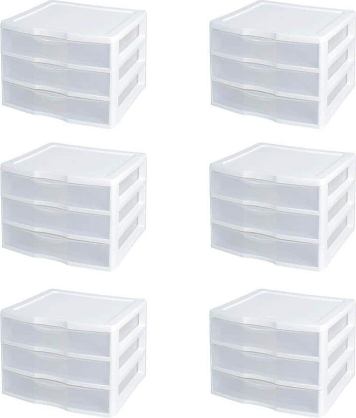 Sterilite Wide Portable Countertop 3 Drawer Qt Desktop Storage Unit (6 Pack)