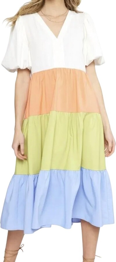 Entro Colorblock Midi Dress In Multi