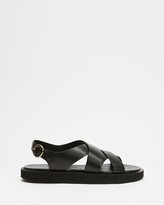 Thumbnail for your product : Atmos & Here Atmos&Here - Women's Black Flat Sandals - Nadeen Leather Sandals - Size 11 at The Iconic