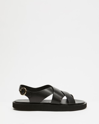 Atmos & Here Atmos&Here - Women's Black Flat Sandals - Nadeen Leather Sandals - Size 11 at The Iconic