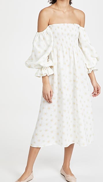 African Woman Print Linen Off White Summer Dress DR0939LE