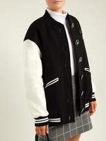 Thumbnail for your product : Miu Miu Leather Sleeve Wool Baseball Jacket - Womens - Black
