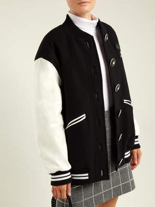 Miu Miu Leather Sleeve Wool Baseball Jacket - Womens - Black