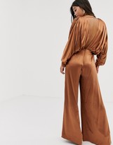 Thumbnail for your product : ASOS EDITION Petite ruched batwing satin jumpsuit