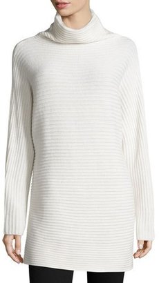Halston Long-Sleeve Mock-Neck Ribbed Wool Sweater, Chalk