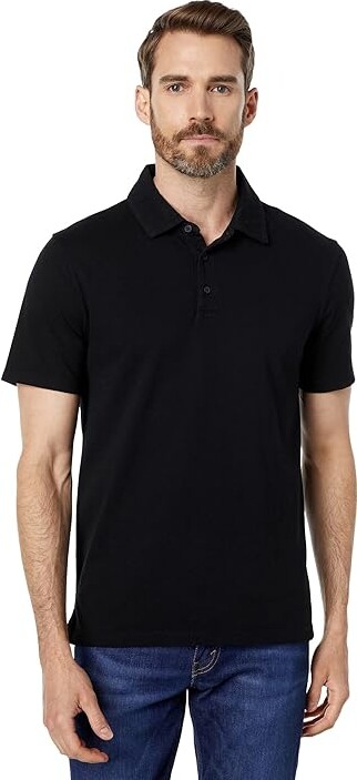 Vince Garment Dye Short Sleeve Polo Men's Clothing True Black : MD, Cotton
