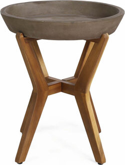 Latitude Run Yukon Side Table with Lightweight Concrete Top and Acacia Wood Frame for Outdoor Durability and Modern Style