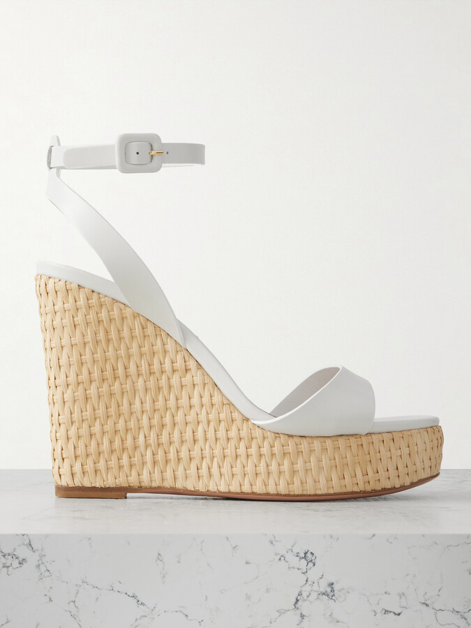 Aquazzura - Sunseeker 110 Leather Wedges Platform Sandals - White