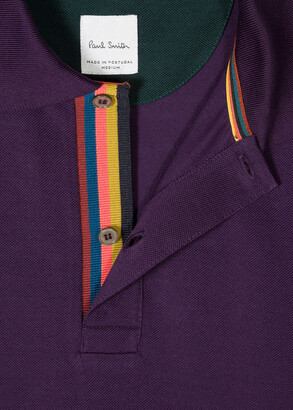 Paul Smith Men's Slim-Fit Purple Cotton-Pique Polo Shirt With 'Artist Stripe' Placket