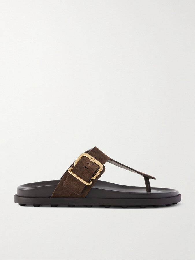 Tod's Buckled Suede Sandals - Brown