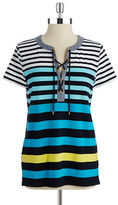 Thumbnail for your product : Jones New York Lace Up Striped Tee