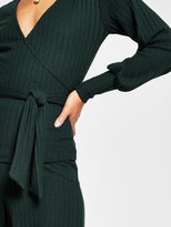 Thumbnail for your product : River Island Bardot Cosy Wrap Top - Dark Green