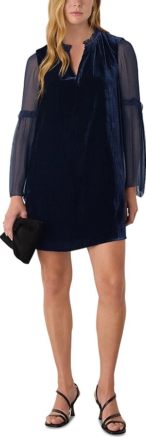 Whistles Velvet Sheer Sleeve Dress