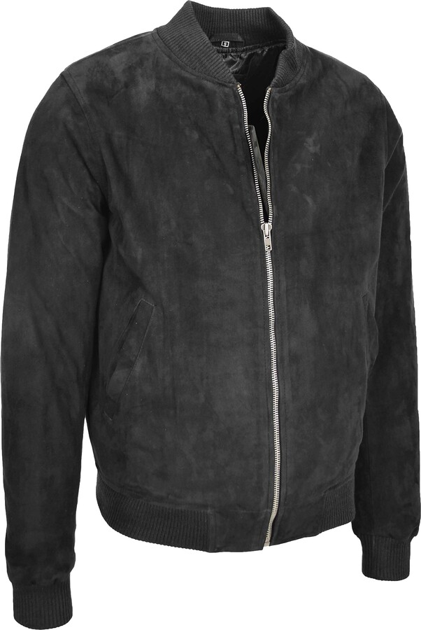 Divergent Retail Rory Men's Suede Leather Bomber Jacket Black (UK